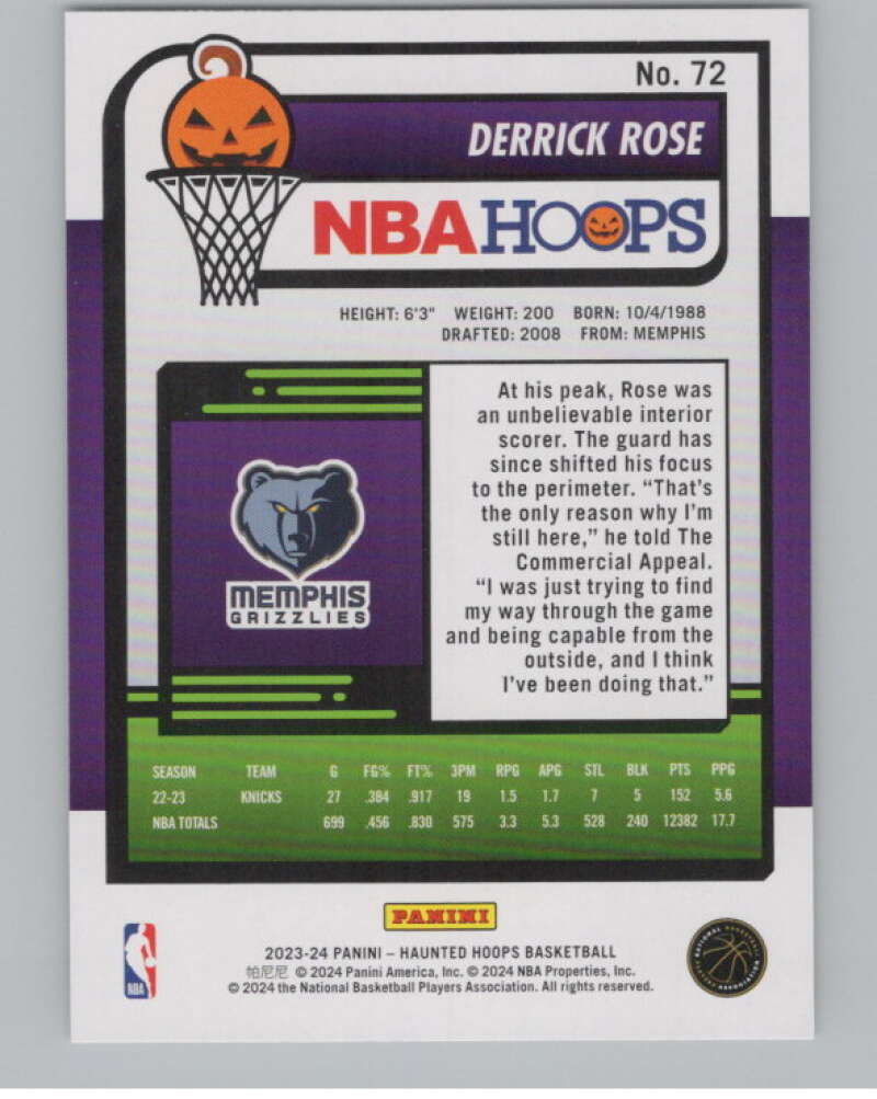 2023-24 Panini Haunted Hoops #72 Derrick Rose V98435 Image 2