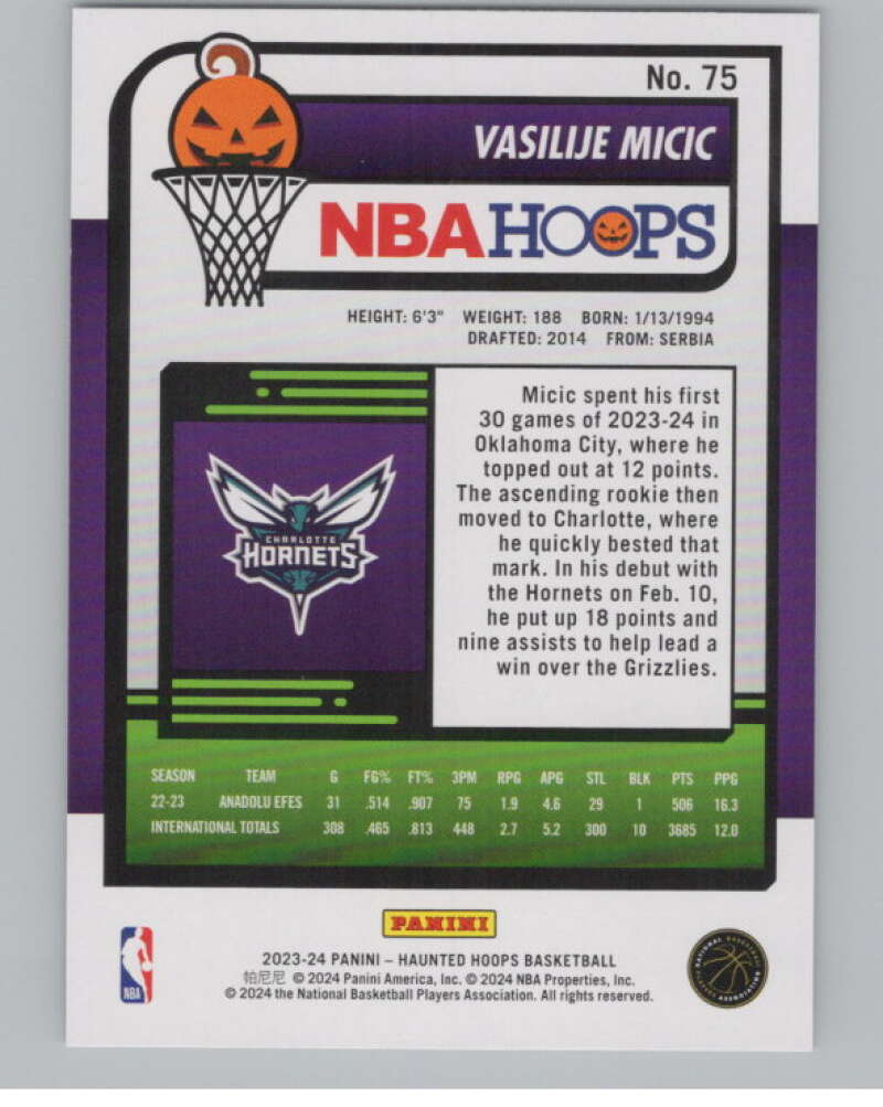 2023-24 Panini Haunted Hoops #75 Vasilije Micic RC V98436 Image 2