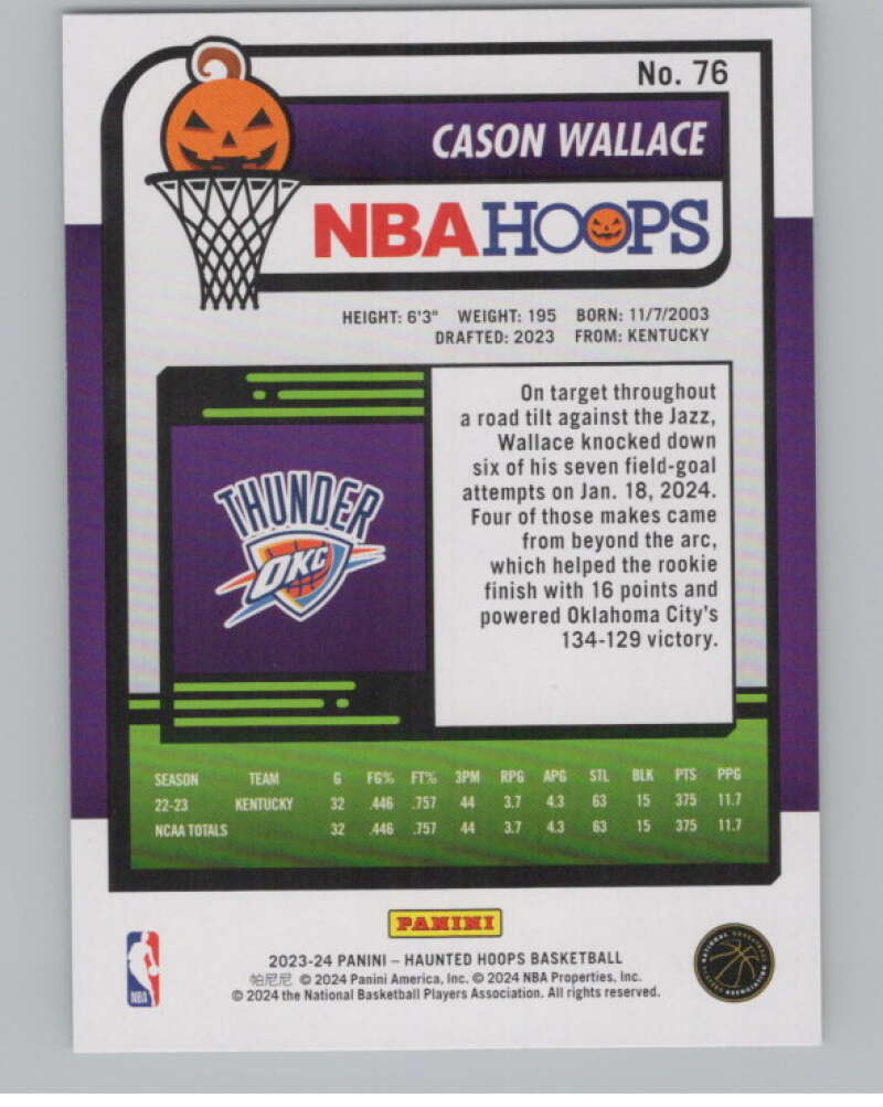 2023-24 Panini Haunted Hoops #76 Cason Wallace RC V98438 Image 2