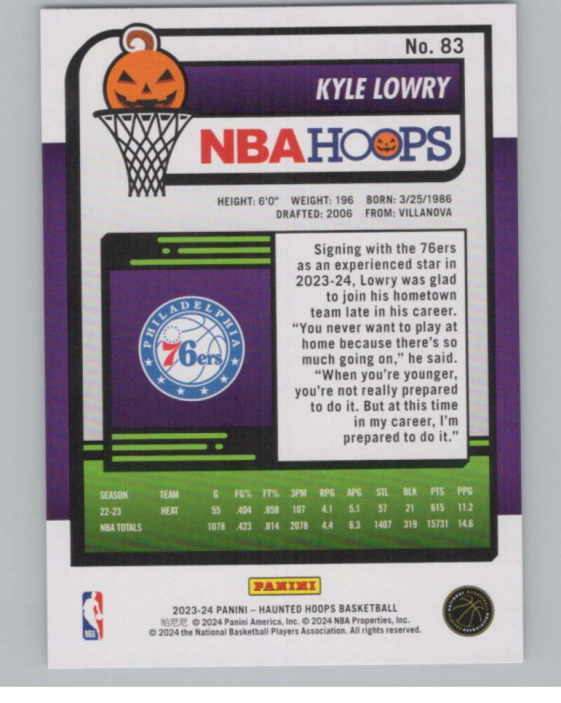 2023-24 Panini Haunted Hoops #83 Kyle Lowry V98442 Image 2