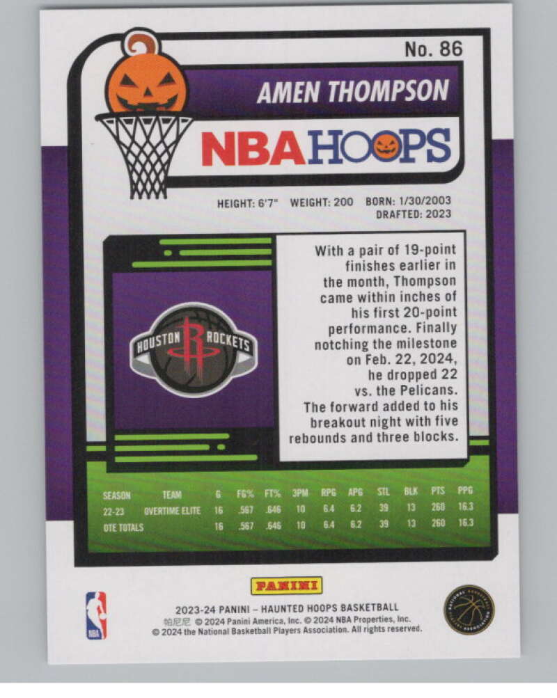 2023-24 Panini Haunted Hoops #86 Amen Thompson RC V98445 Image 2