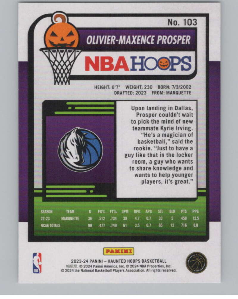 2023-24 Panini Haunted Hoops #103 Olivier-Maxence Prosper RC V98457 Image 2