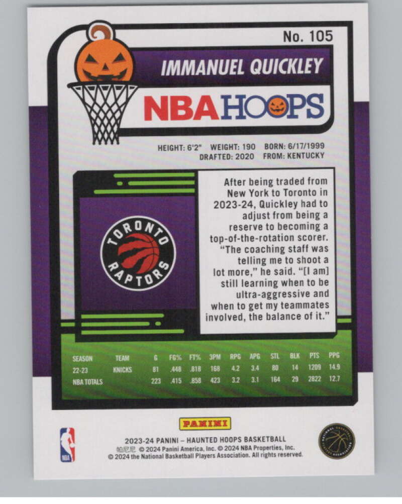 2023-24 Panini Haunted Hoops #105 Immanuel Quickley V98458 Image 2