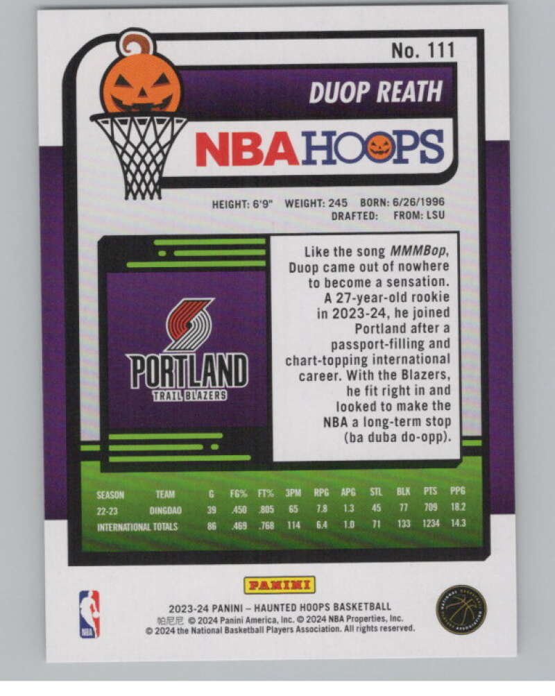 2023-24 Panini Haunted Hoops #111 Duop Reath RC V98460 Image 2