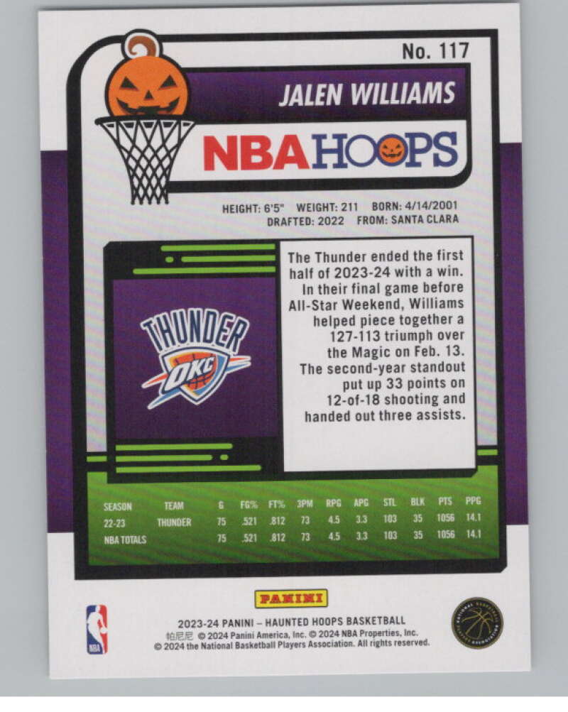 2023-24 Panini Haunted Hoops #117 Jalen Williams V98466 Image 2