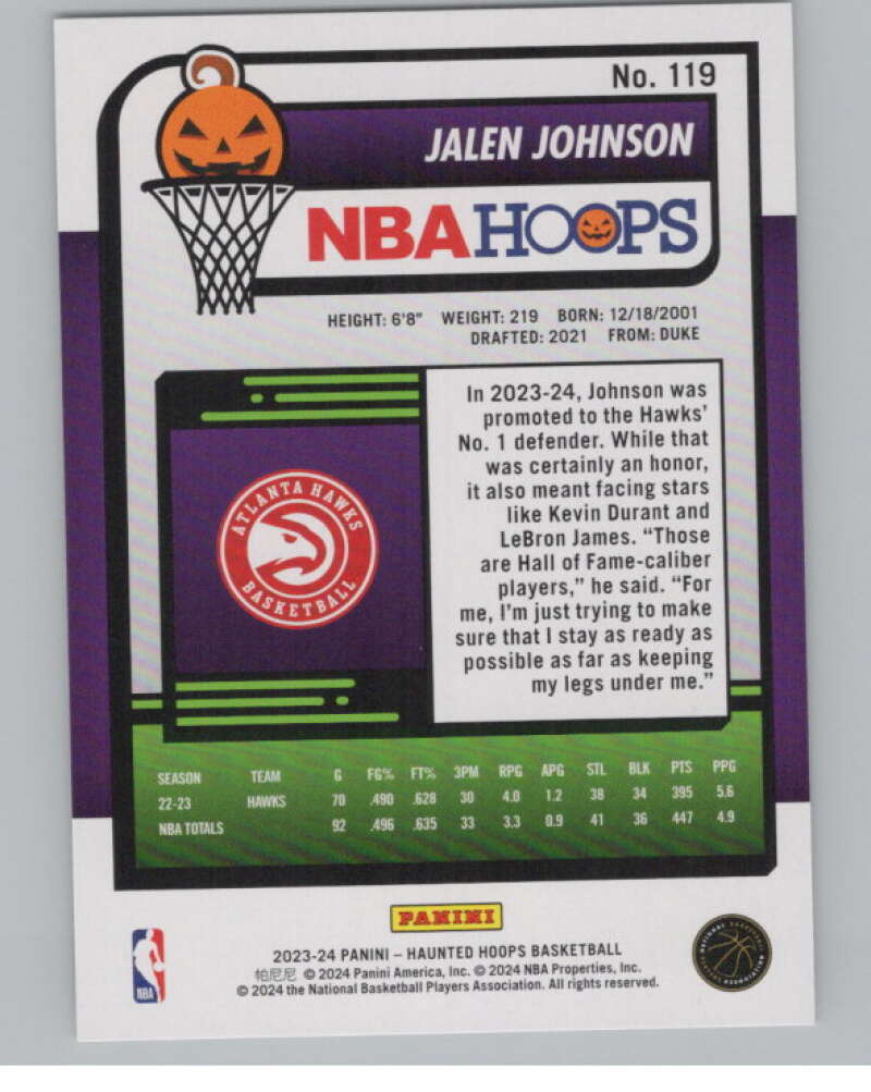 2023-24 Panini Haunted Hoops #119 Jalen Johnson V98467 Image 2