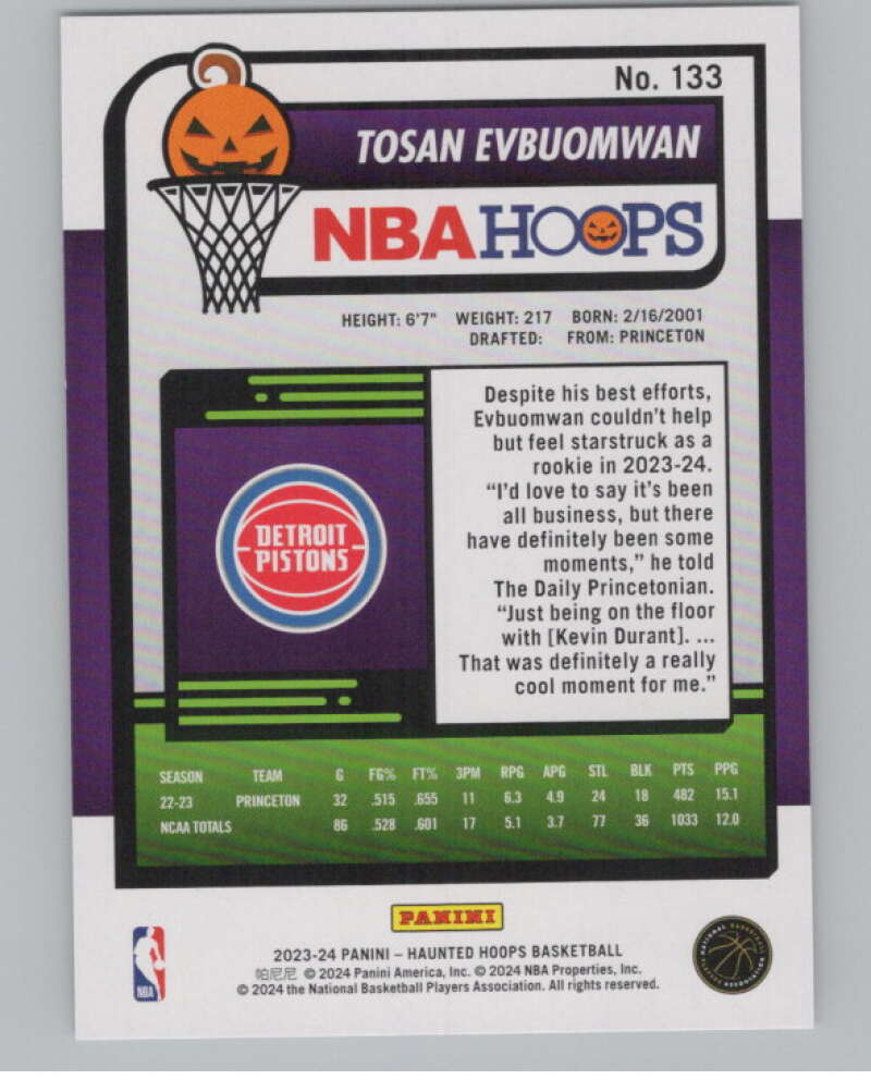 2023-24 Panini Haunted Hoops #133 Tosan Evbuomwan RC V98477 Image 2