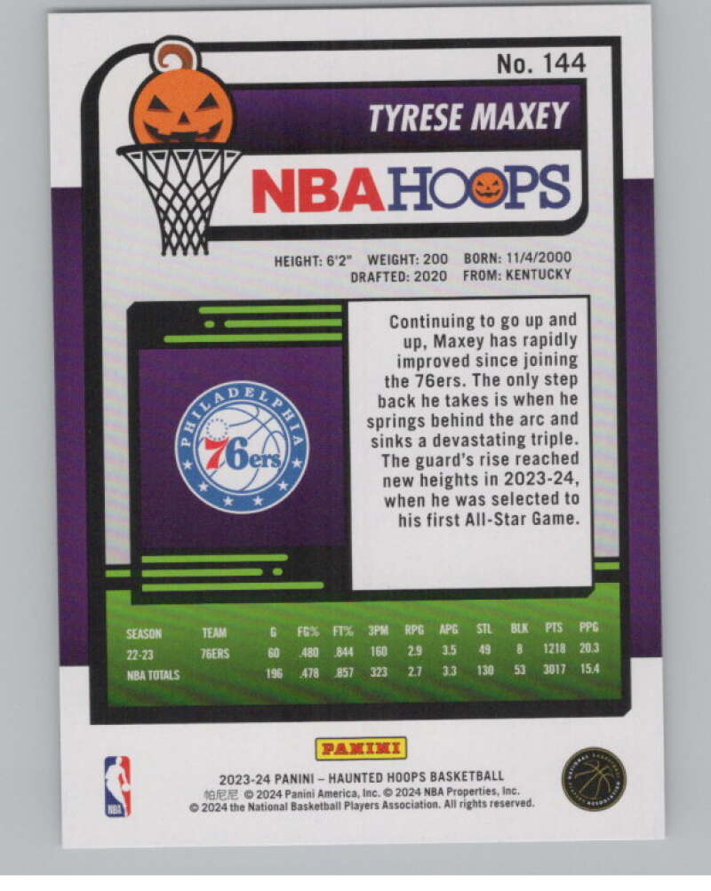 2023-24 Panini Haunted Hoops #144 Tyrese Maxey V98483 Image 2