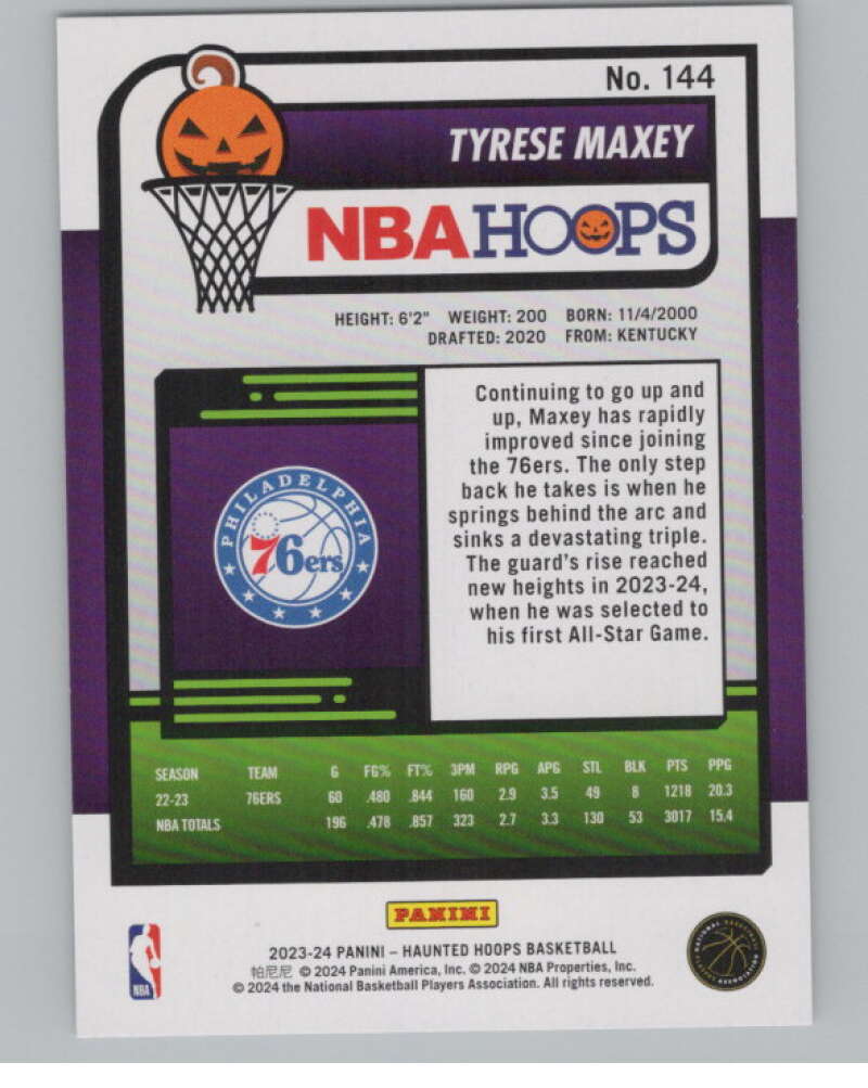 2023-24 Panini Haunted Hoops #144 Tyrese Maxey V98484 Image 2