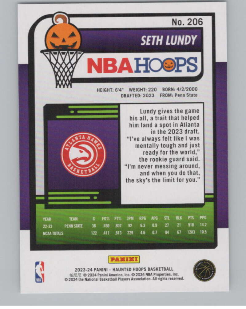 2023-24 Panini Haunted Hoops #206 Seth Lundy RC V98519 Image 2