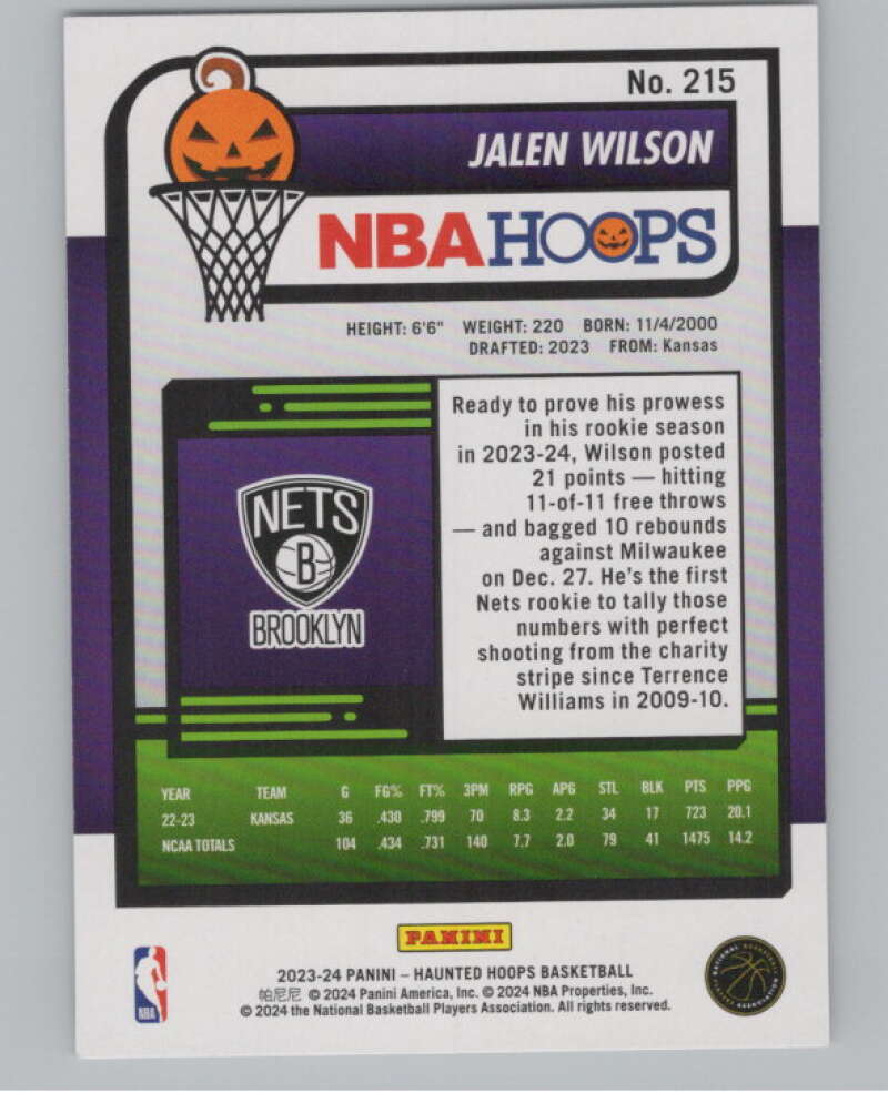 2023-24 Panini Haunted Hoops #215 Jalen Wilson RC V98525 Image 2