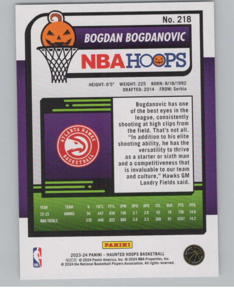 2023-24 Panini Haunted Hoops #218 Bogdan Bogdanovic V98527 Image 2