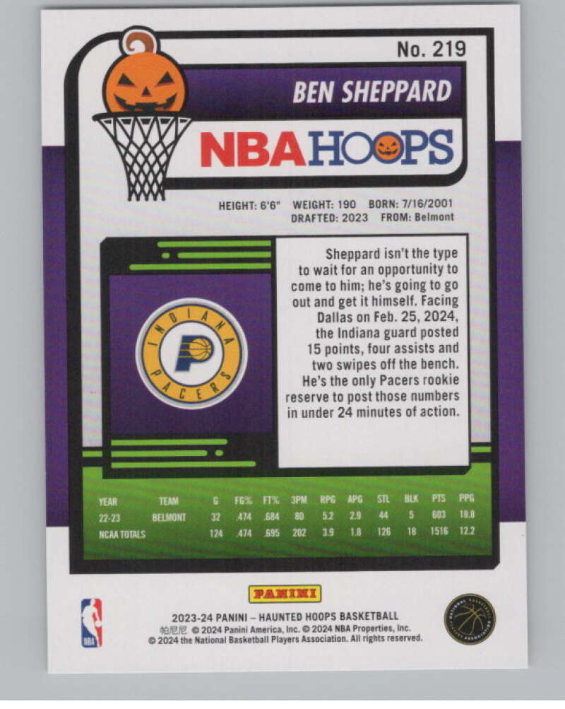 2023-24 Panini Haunted Hoops #219 Ben Sheppard RC V98528 Image 2