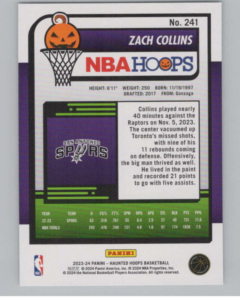 2023-24 Panini Haunted Hoops #241 Zach Collins V98539 Image 2