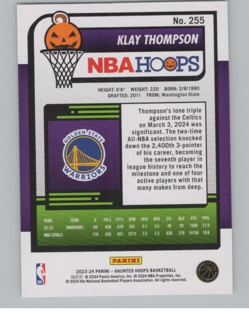 2023-24 Panini Haunted Hoops #255 Klay Thompson V98548 Image 2