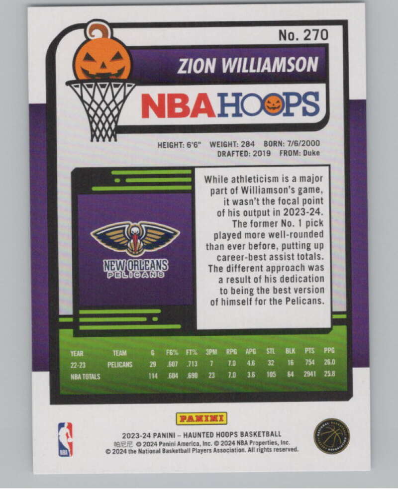 2023-24 Panini Haunted Hoops #270 Zion Williamson V98555 Image 2