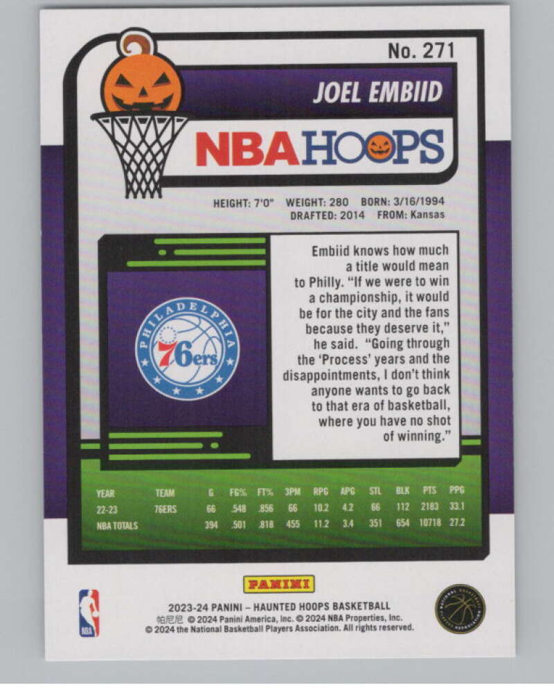 2023-24 Panini Haunted Hoops #271 Joel Embiid V98557 Image 2