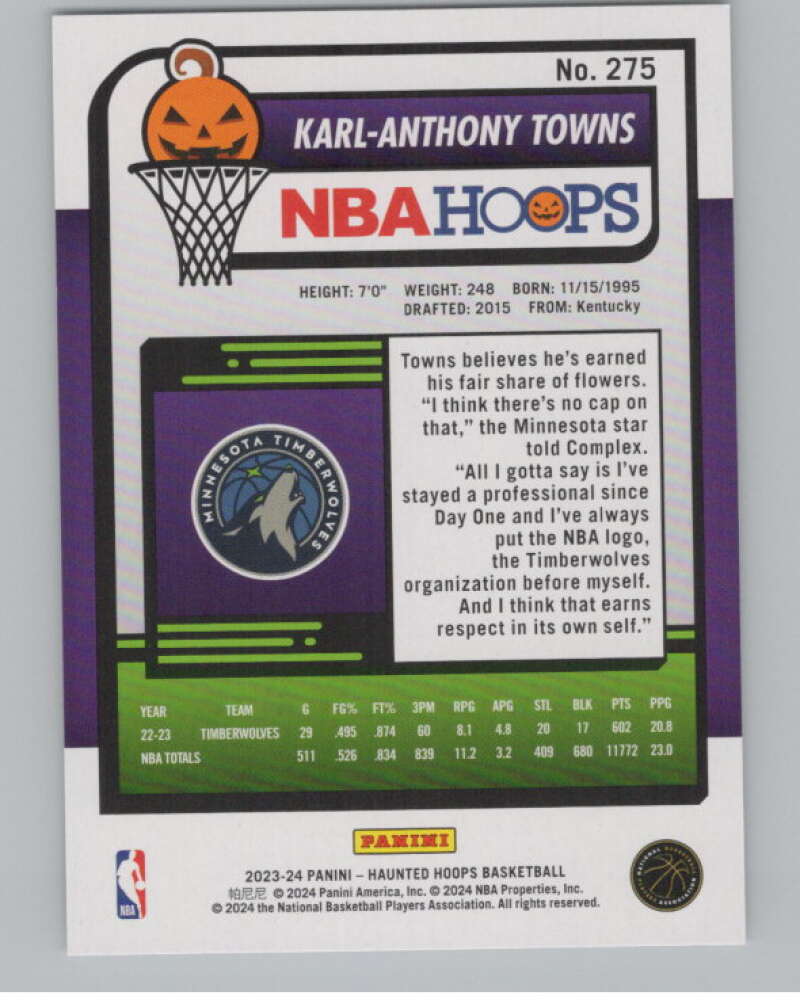 2023-24 Panini Haunted Hoops #275 Karl-Anthony Towns V98561 Image 2