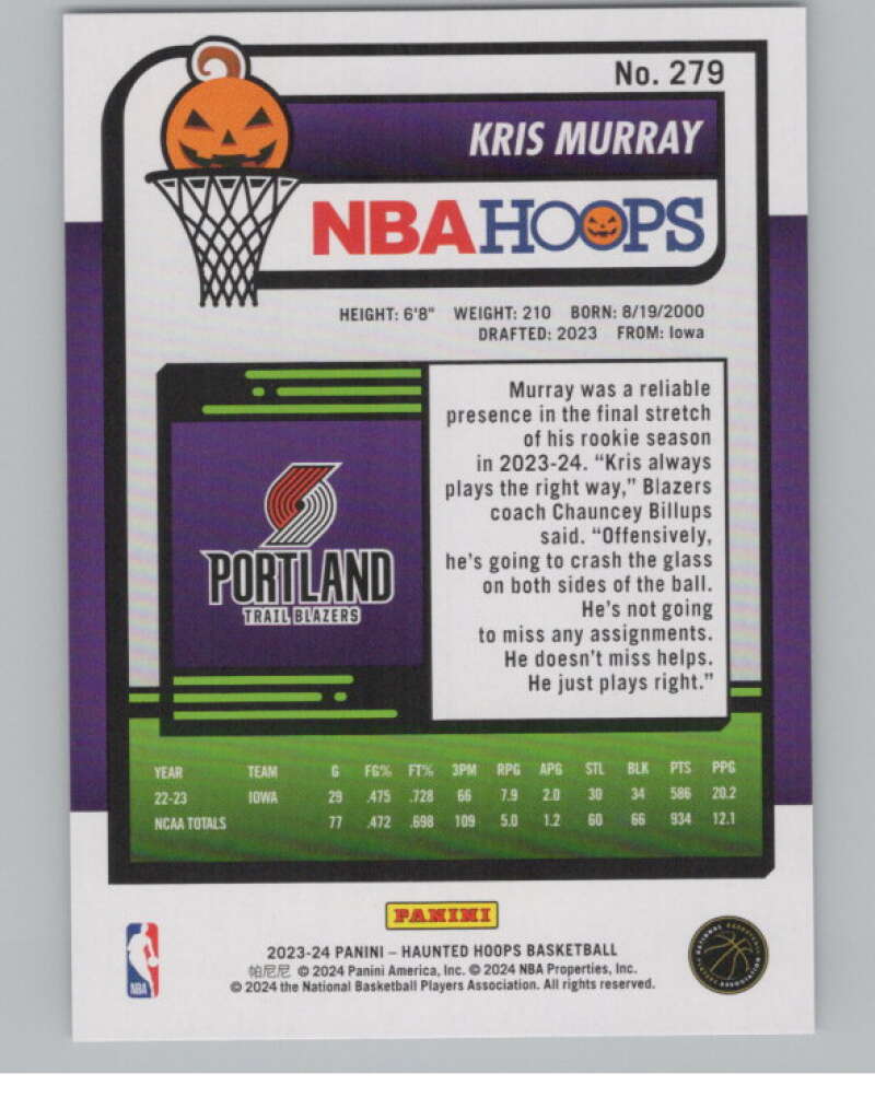 2023-24 Panini Haunted Hoops #279 Kris Murray RC V98562 Image 2