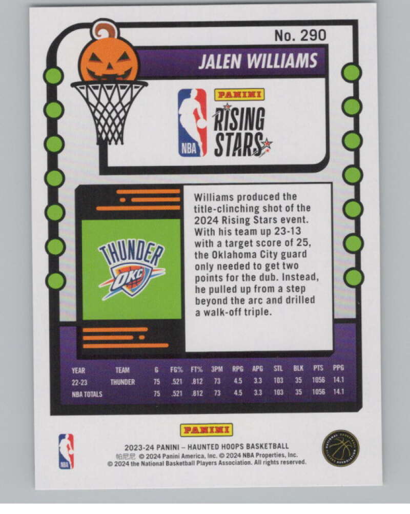 2023-24 Panini Haunted Hoops #290 Jalen Williams RS RC V98568 Image 2