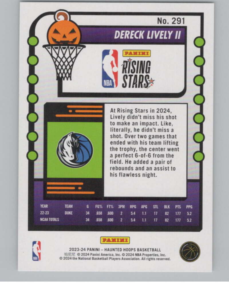 2023-24 Panini Haunted Hoops #291 Dereck Lively II RS V98569 Image 2