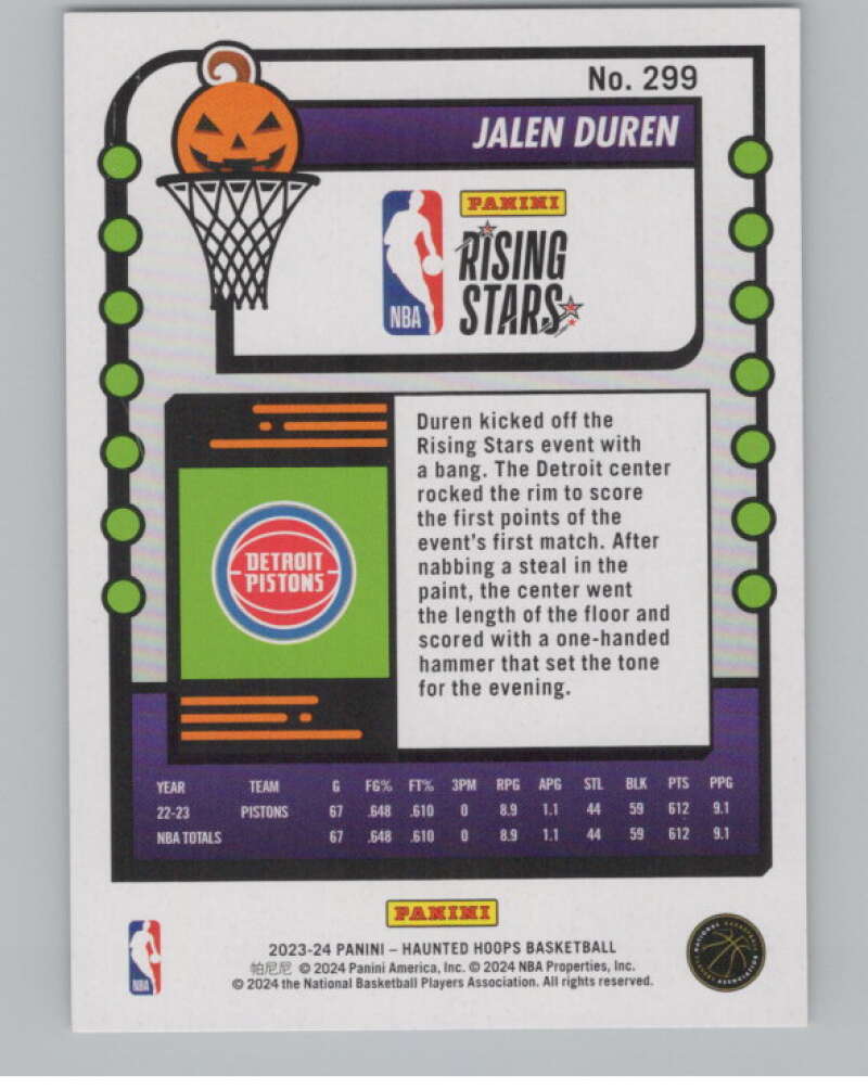 2023-24 Panini Haunted Hoops #299 Jalen Duren RS RC V98574 Image 2