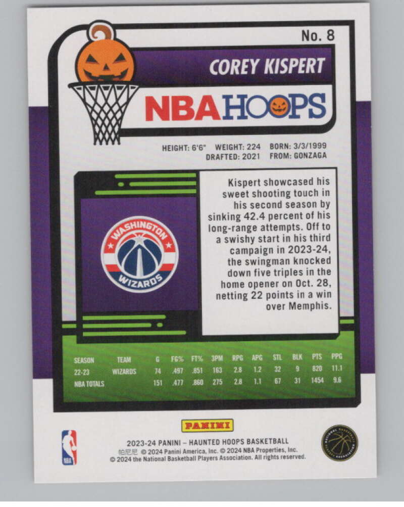 2023-24 Panini Haunted Hoops Orange #8 Corey Kispert V98575 Image 2