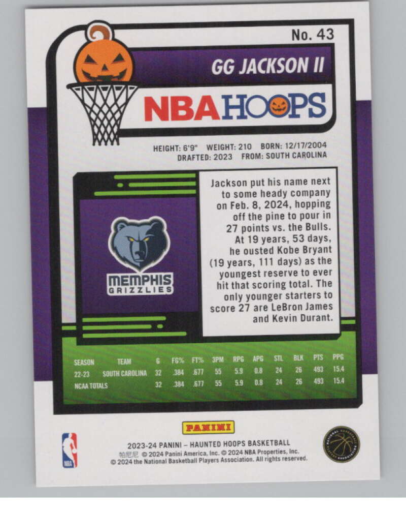 2023-24 Panini Haunted Hoops Orange #43 GG Jackson II V98582 Image 2