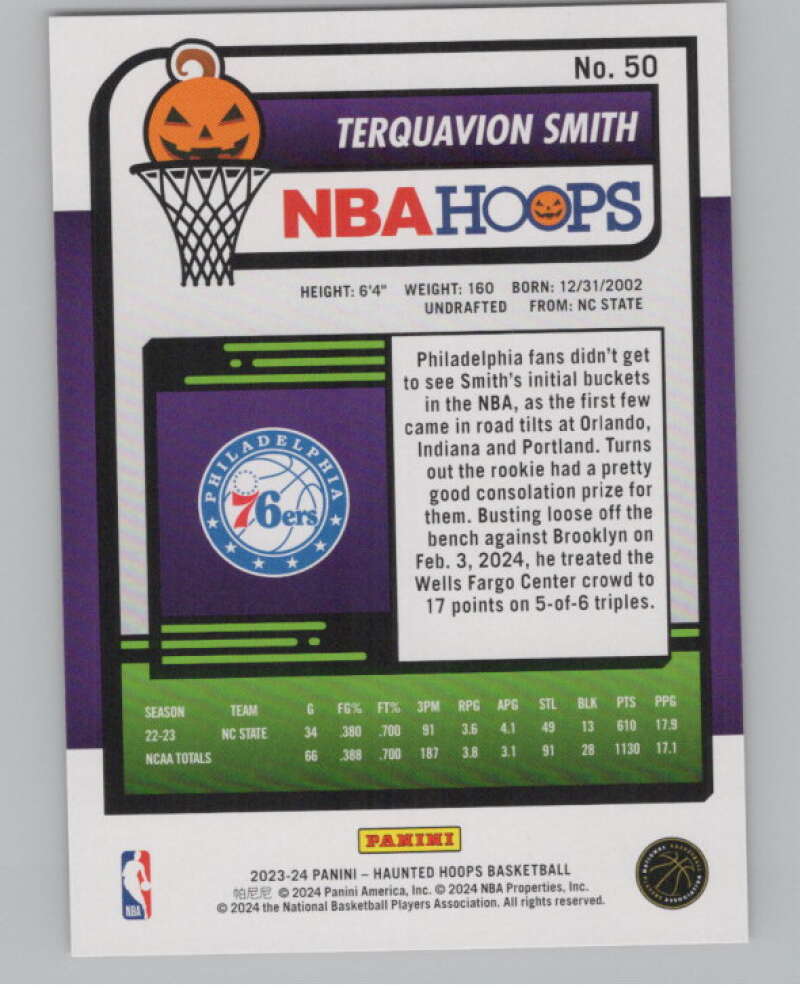 2023-24 Panini Haunted Hoops Orange #50 Terquavion Smith V98584 Image 2