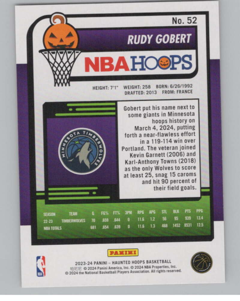 2023-24 Panini Haunted Hoops Orange #52 Rudy Gobert V98585 Image 2