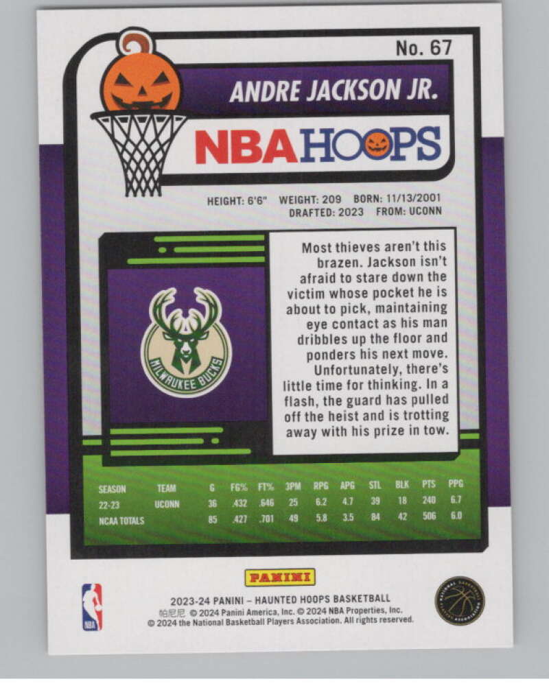 2023-24 Panini Haunted Hoops Orange #67 Andre Jackson Jr. V98586 Image 2