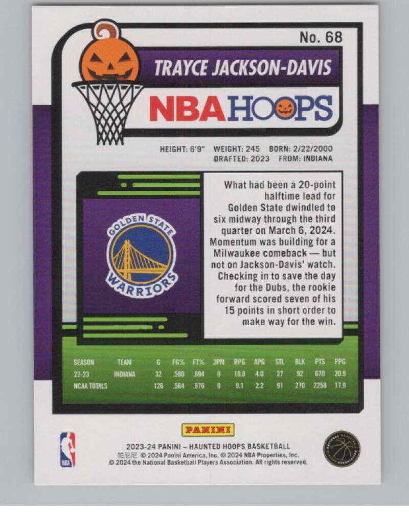 2023-24 Panini Haunted Hoops Orange #68 Trayce Jackson-Davis V98588 Image 2