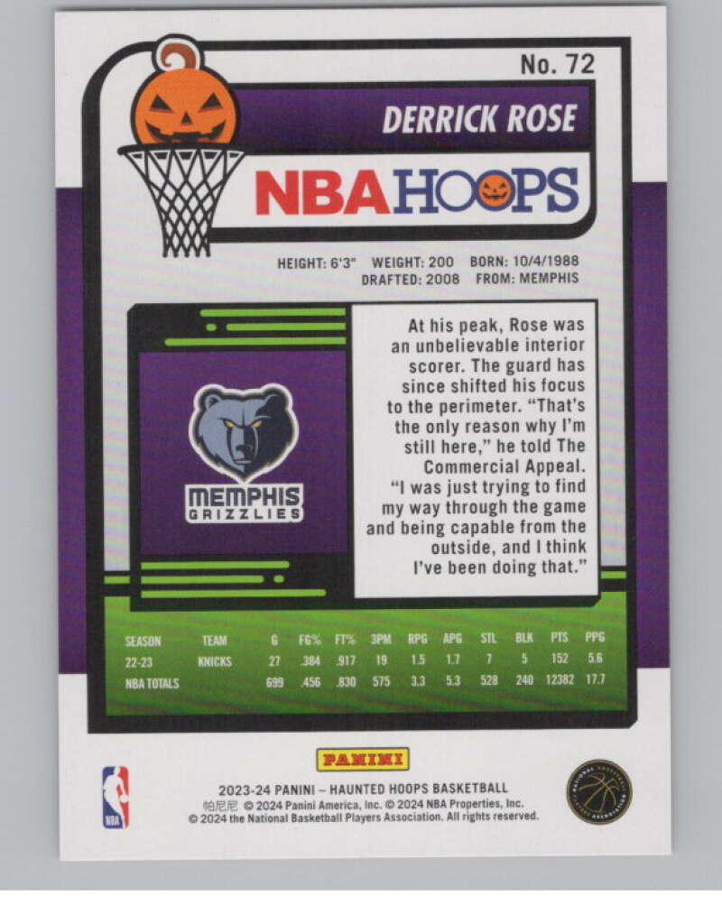 2023-24 Panini Haunted Hoops Orange #72 Derrick Rose V98589 Image 2