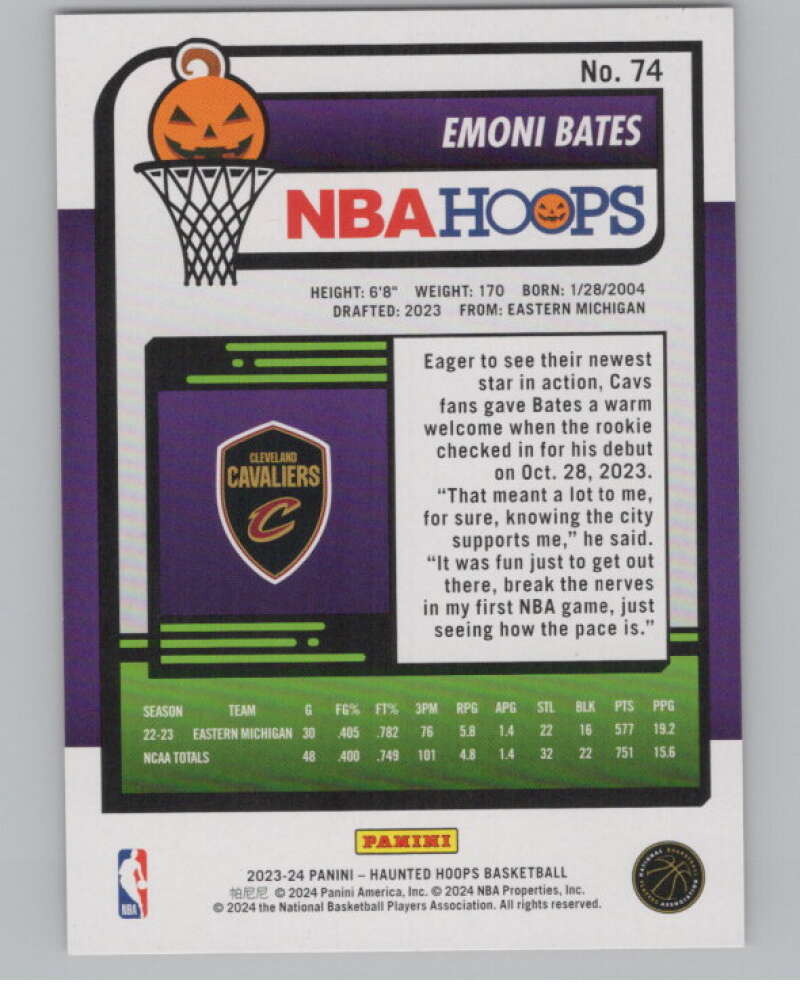 2023-24 Panini Haunted Hoops Orange #74 Emoni Bates V98590 Image 2