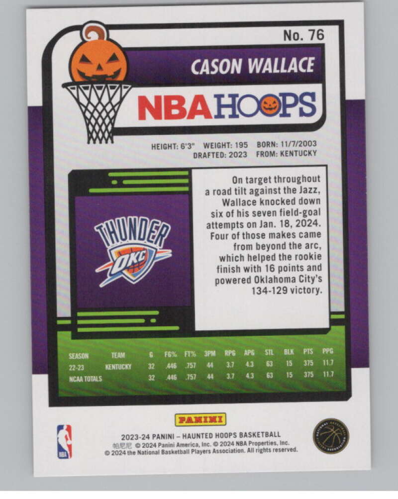 2023-24 Panini Haunted Hoops Orange #76 Cason Wallace V98591 Image 2