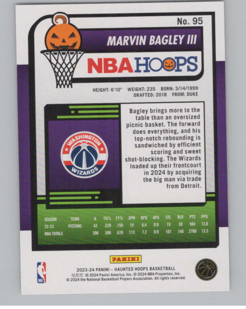 2023-24 Panini Haunted Hoops Orange #95 Marvin Bagley III V98594 Image 2