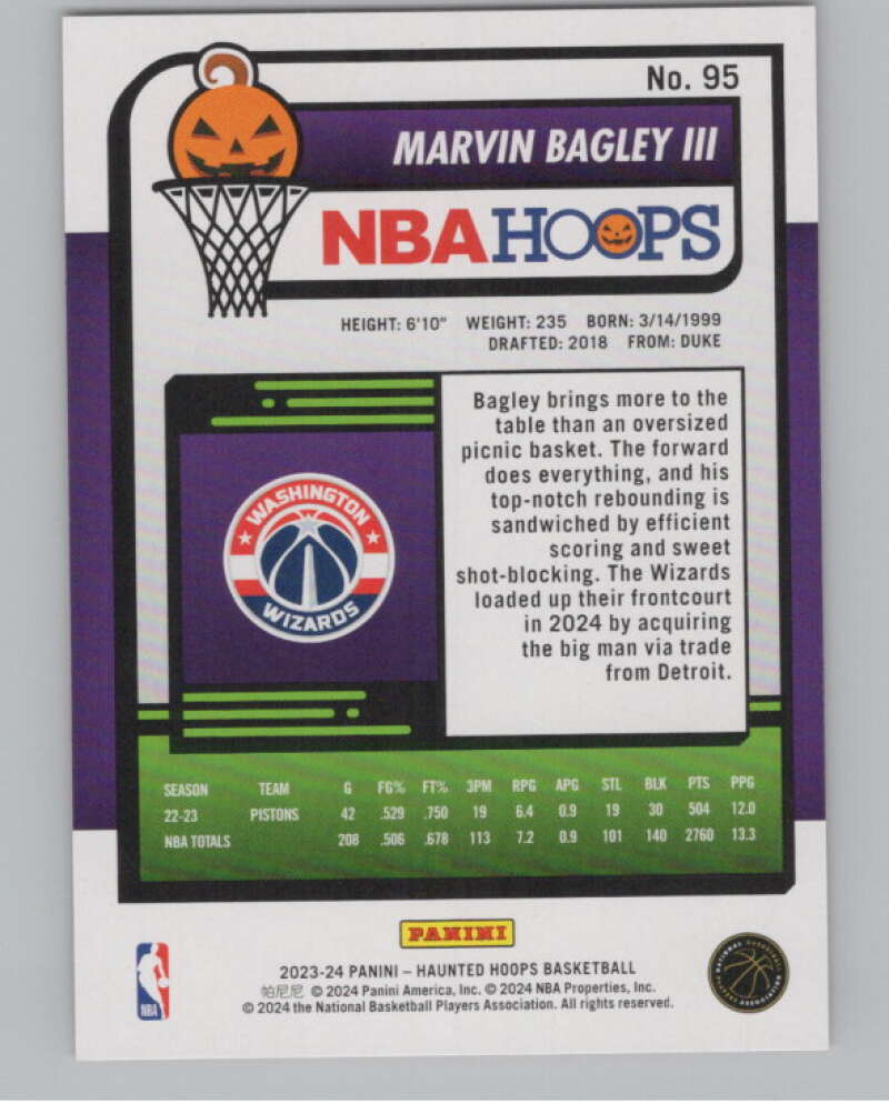 2023-24 Panini Haunted Hoops Orange #95 Marvin Bagley III V98595 Image 2