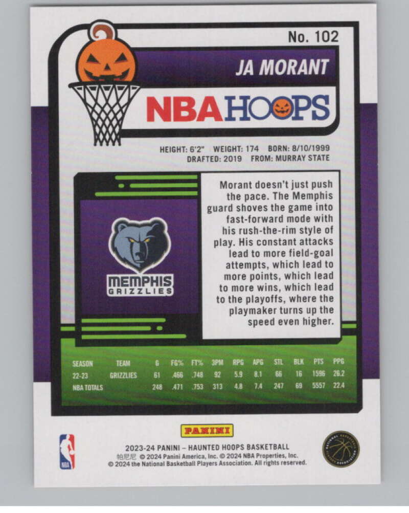 2023-24 Panini Haunted Hoops Orange #102 Ja Morant V98596 Image 2