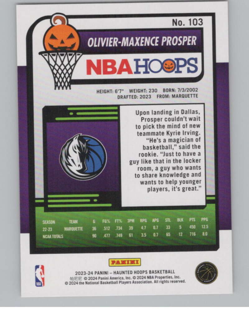 2023-24 Panini Haunted Hoops Orange #103 Olivier-Maxence Prosper V98597 Image 2