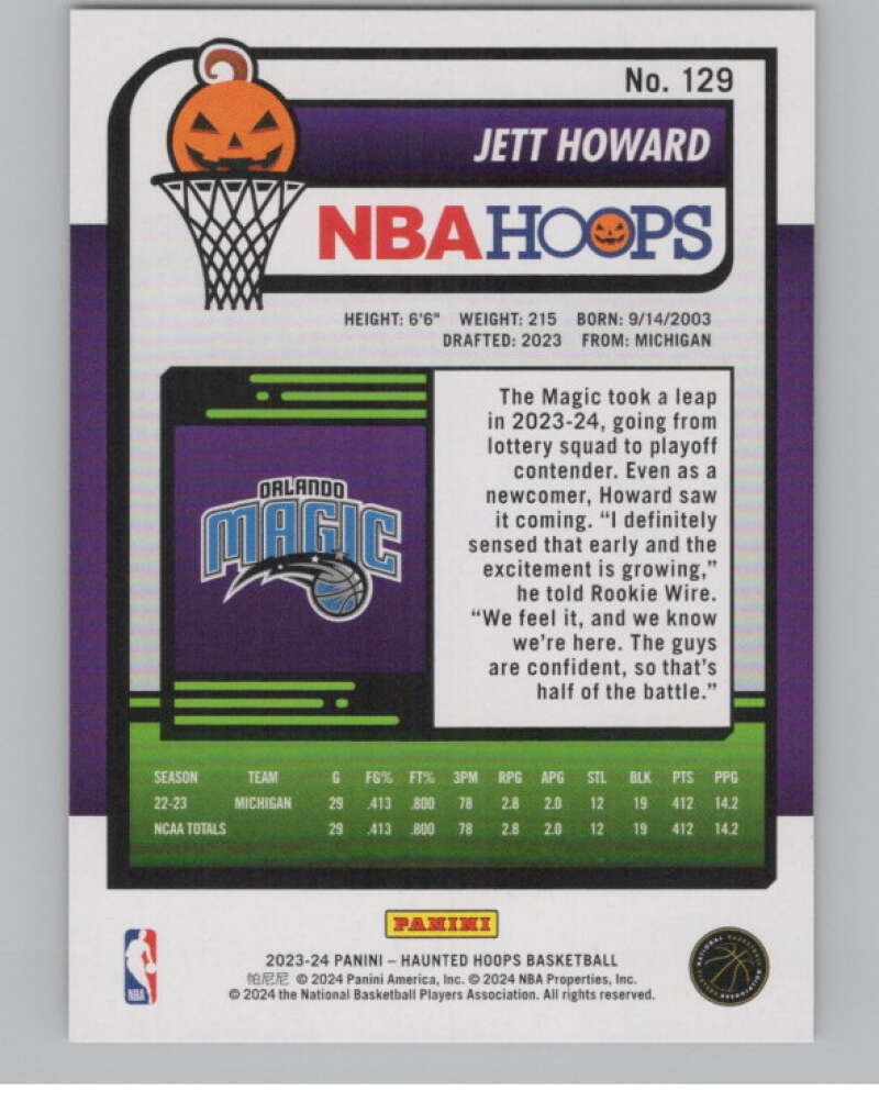 2023-24 Panini Haunted Hoops Orange #129 Jett Howard V98606 Image 2