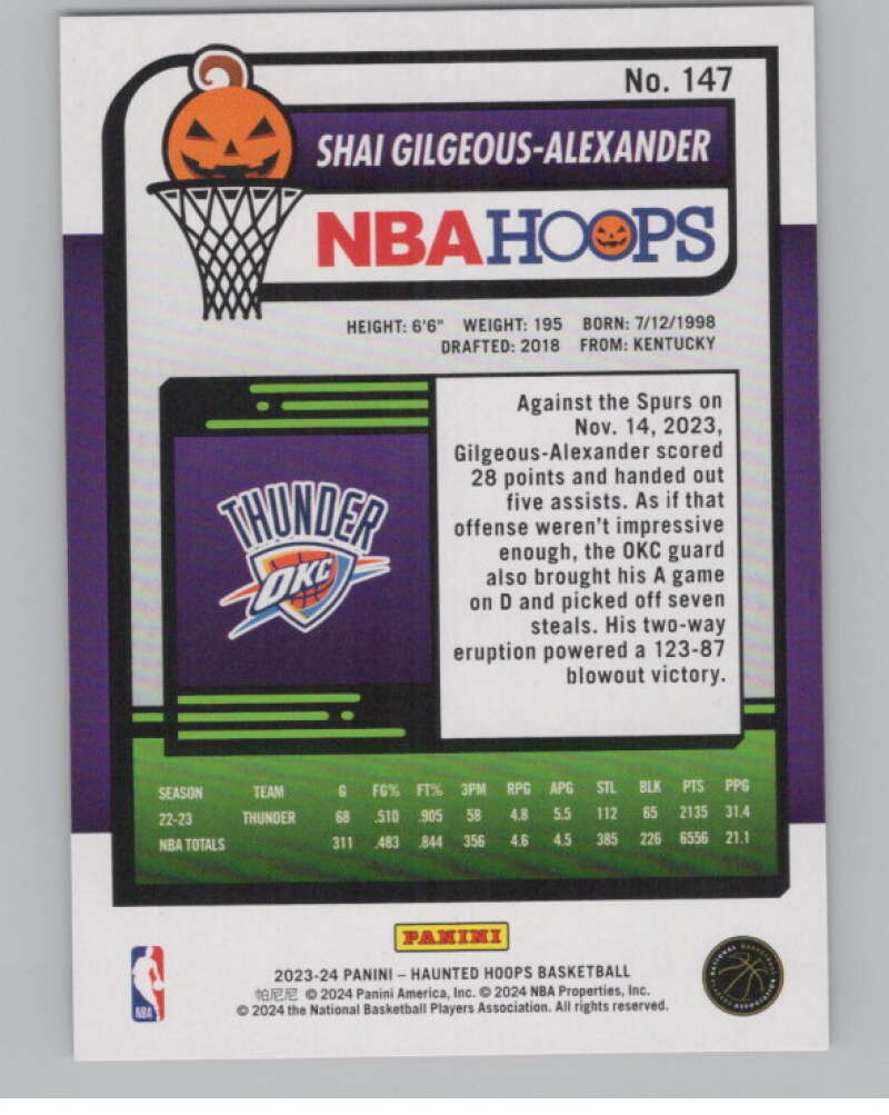 2023-24 Panini Haunted Hoops Orange #147 Shai Gilgeous-Alexander V98612 Image 2