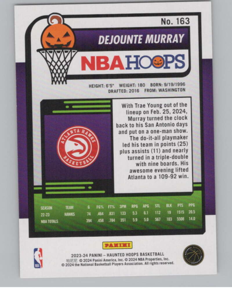 2023-24 Panini Haunted Hoops Orange #163 Dejounte Murray V98613 Image 2