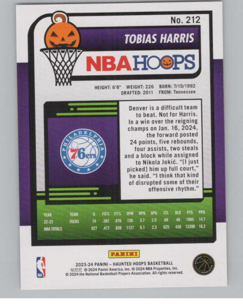 2023-24 Panini Haunted Hoops Orange #212 Tobias Harris V98616 Image 2