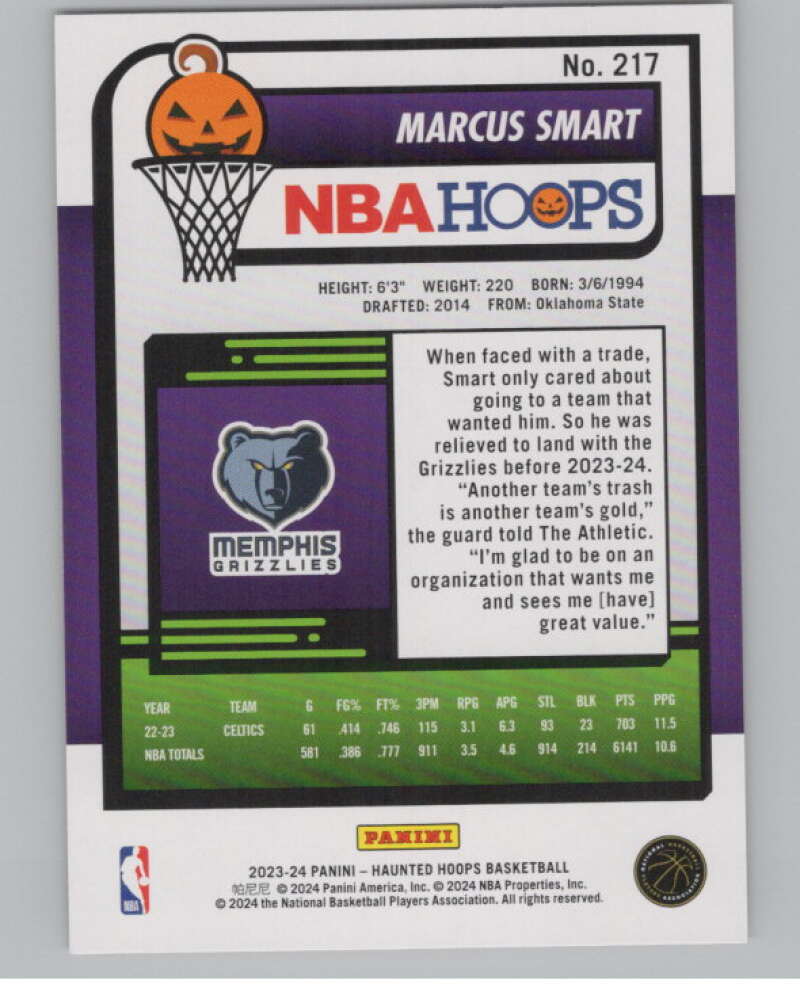 2023-24 Panini Haunted Hoops Orange #217 Marcus Smart V98617 Image 2