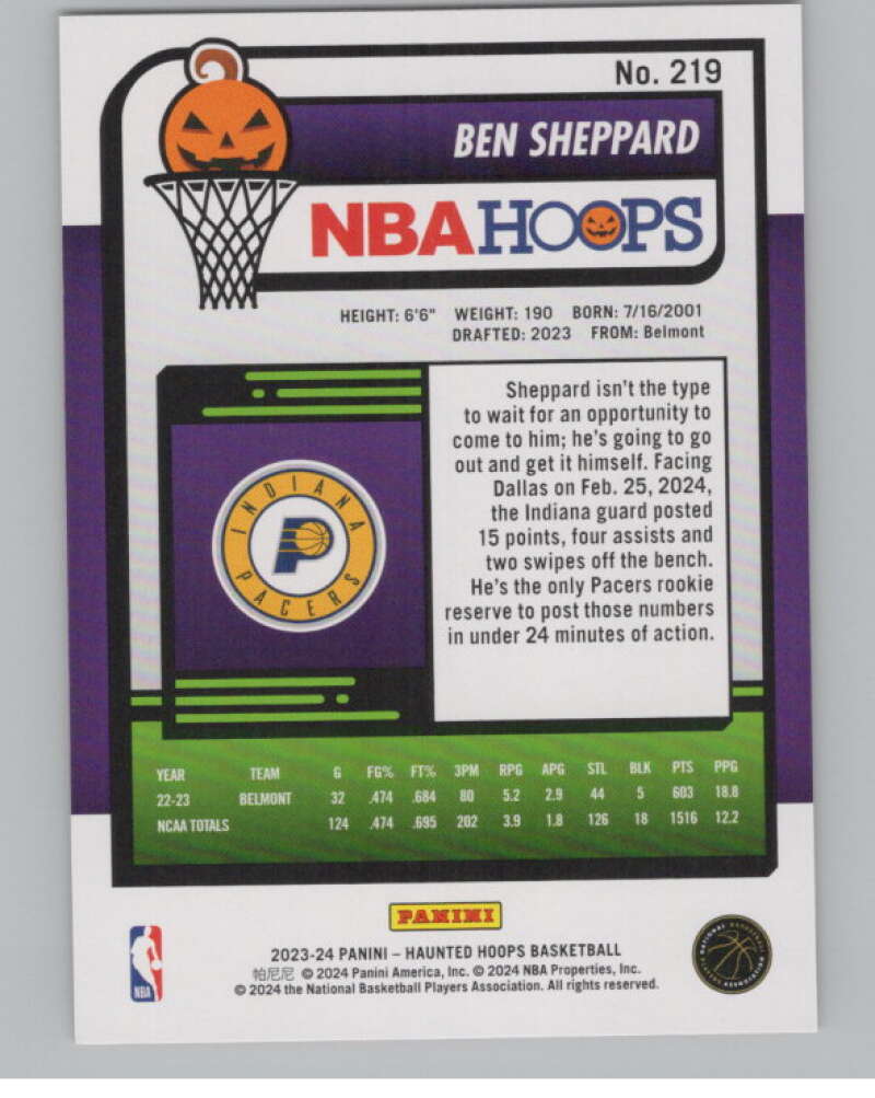 2023-24 Panini Haunted Hoops Orange #219 Ben Sheppard V98618 Image 2