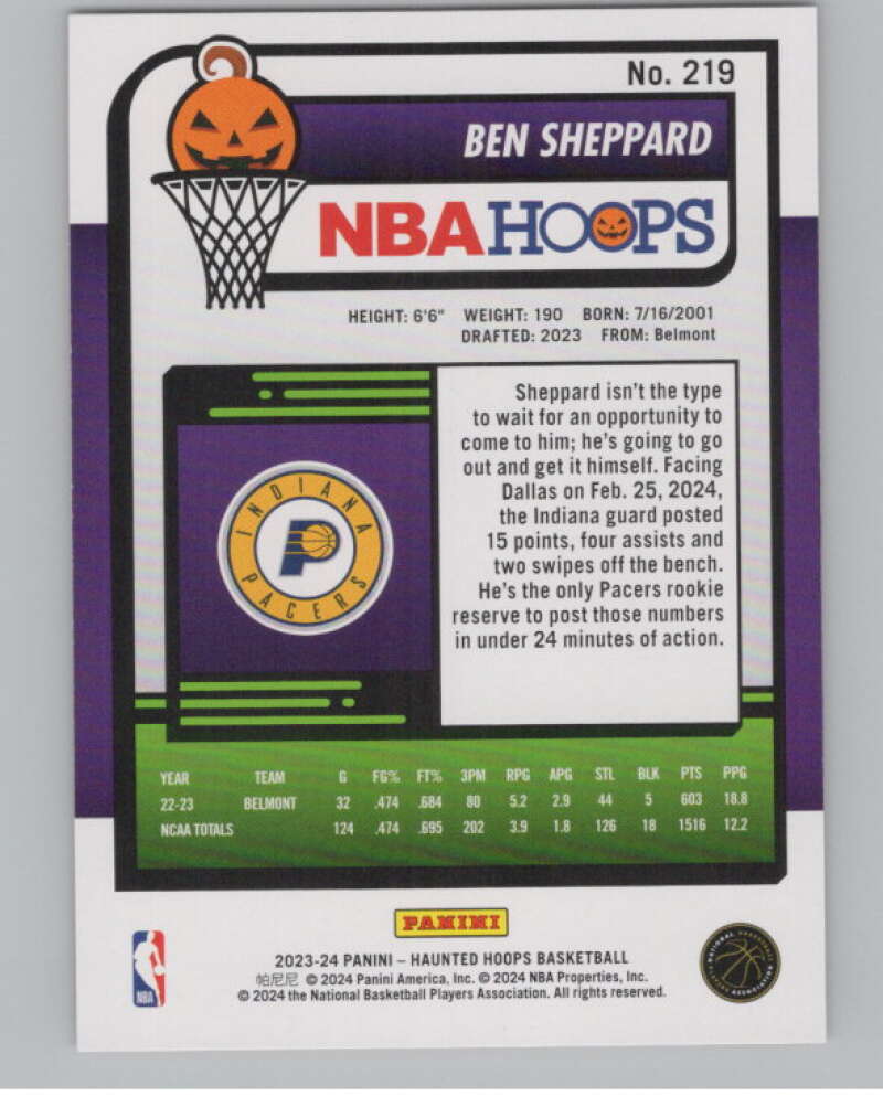 2023-24 Panini Haunted Hoops Orange #219 Ben Sheppard V98619 Image 2