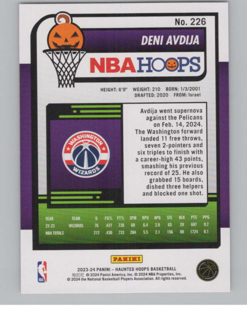 2023-24 Panini Haunted Hoops Orange #226 Deni Avdija V98621 Image 2