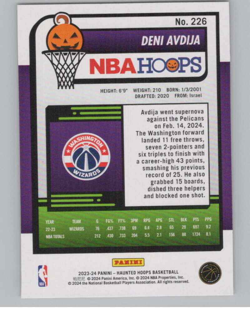 2023-24 Panini Haunted Hoops Orange #226 Deni Avdija V98622 Image 2