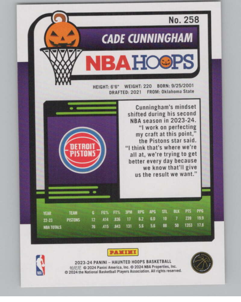 2023-24 Panini Haunted Hoops Orange #258 Cade Cunningham V98625 Image 2