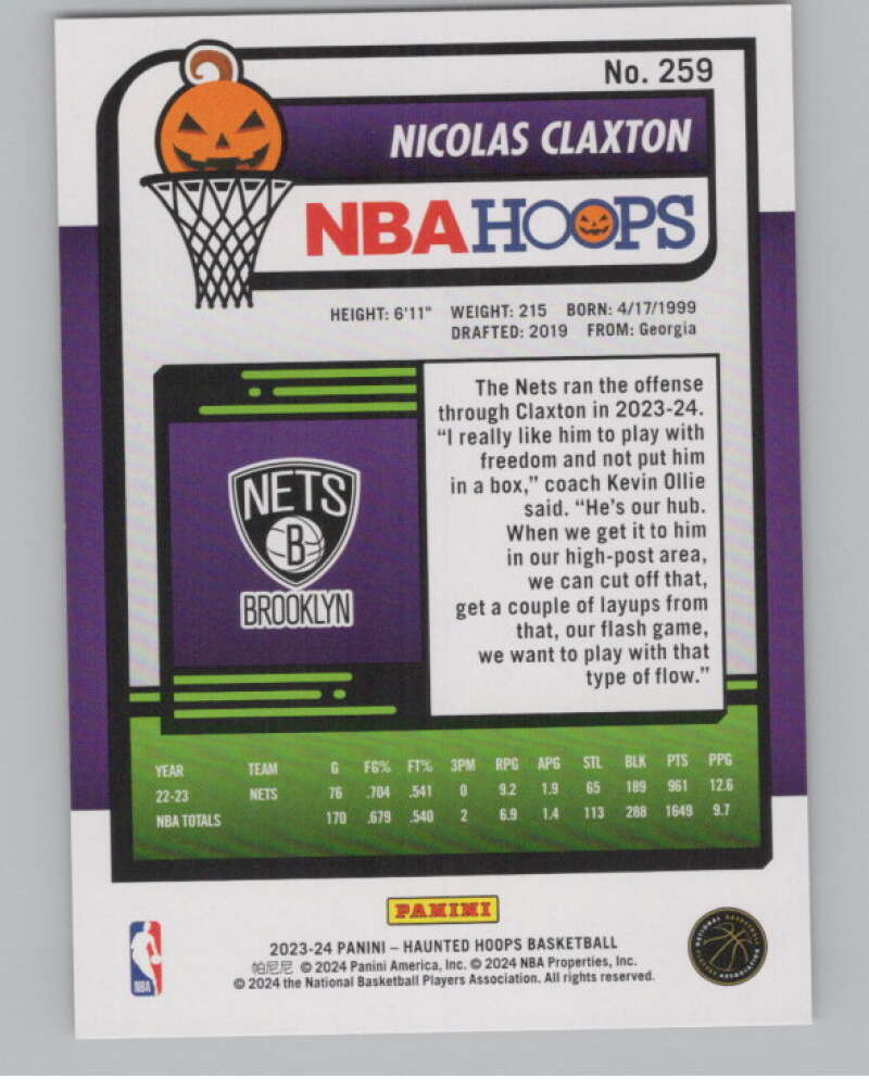 2023-24 Panini Haunted Hoops Orange #259 Nicolas Claxton V98626 Image 2